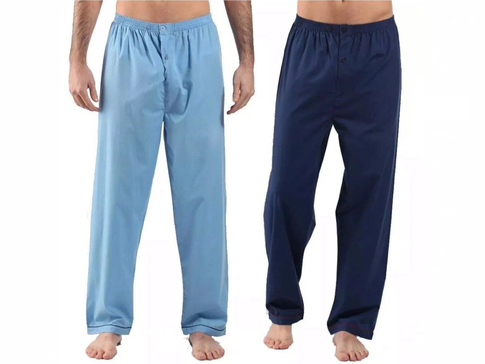 Men's 2 Pack Poly Cotton Pyjama Bottoms Elasticated Waist Size S- 5XL Nightwear