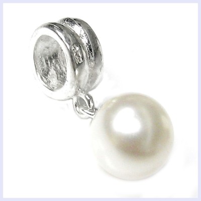 925 Sterling Silver White Pearl Pendant Dangle Bead for European Charm Bracelet