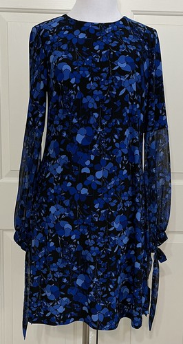 NWT Tommy Hilfiger size 4 navy blue floral long sleeve slinky dress $119 - Picture 6 of 9