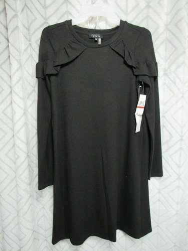 New 1 State Dress Size XS Black Pull Over Round Neck Ruffle Long Sleeve Casual - 第 1/4 張圖片