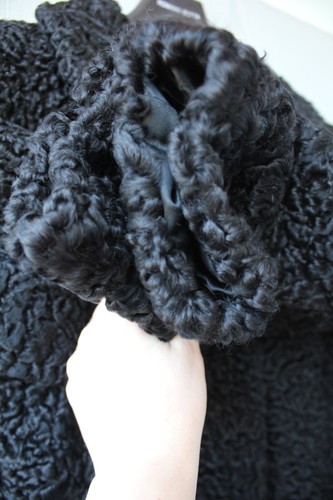 Black natural Persian lamb fur jacket, karakul coat, vintage, size L, for women - Picture 20 of 21