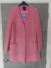 D126 Womans A&g Bnwt Pink Mix V-neck Collarless Lined Winter Coat Uk 14 Eur 42