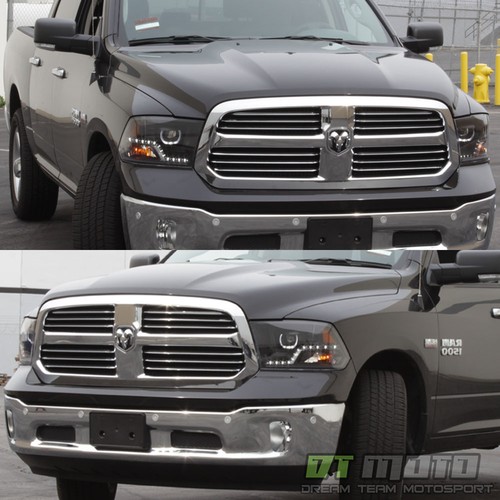 Black 2009-2018 Dodge Ram 1500 2500 3500 DRL LED Projector Halo Headlights Lamps - Picture 3 of 12