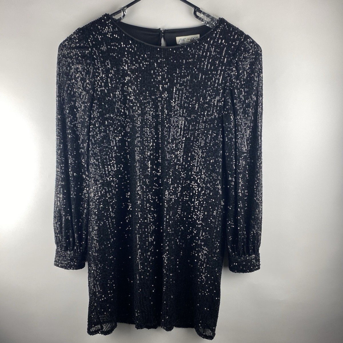 Black Sequin Shift Dress Women's Long Sleeve with Lining She + Sky Size M  New | eBay