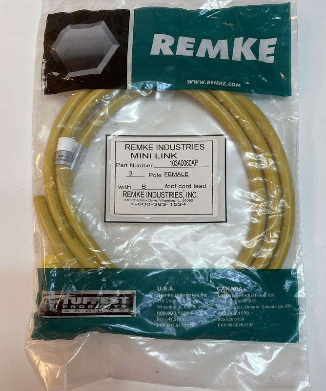 Remke Industries Mini-Link 103A0060AP, 3Pole Female, 6 Foot Cord Lead NEW