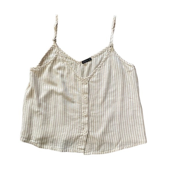 Cotton On Womens Singlet Tank Top Beige Stripes Size L (Approx Size 16) Casual