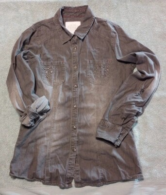 Maurices Premium Size M Women's Gray/Black Long Sleeve Adj. Thin Denim Top