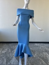 Pale baby blue asos neoprene mermaid off shoulder midi dress size 2