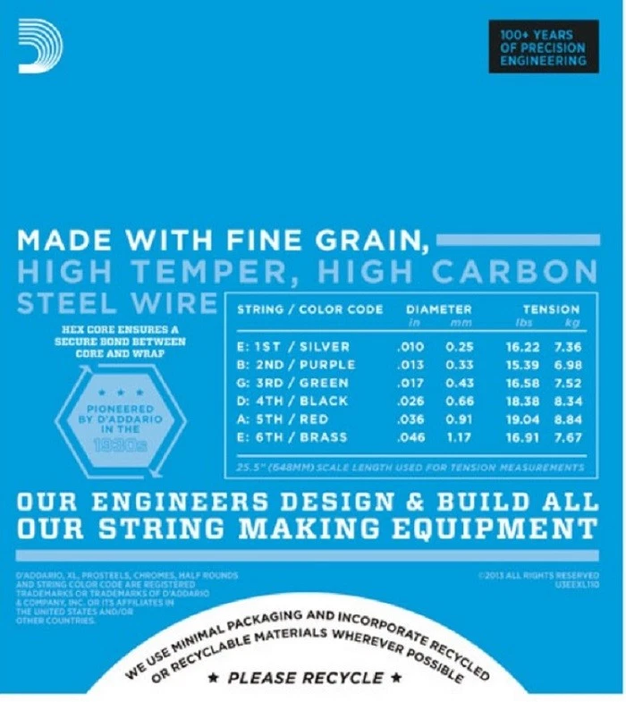 Paquete de 3 cuerdas para guitarra eléctrica D'Addario EXL110 10-46 luces EXL110-3D juegos Foto 2 de 4