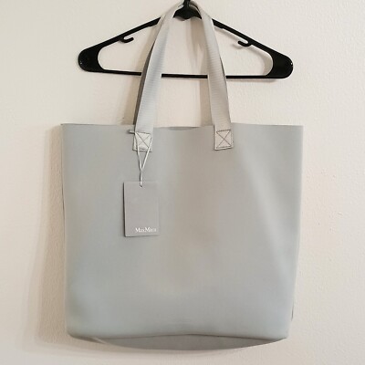 NWT Max Mara Palizzo Light Gray Foam Fabric Tote Handbag Shop Bag READ