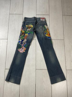 Vintage RARE EVISU Embroidered Denim Jeans Boot Cut Size 28