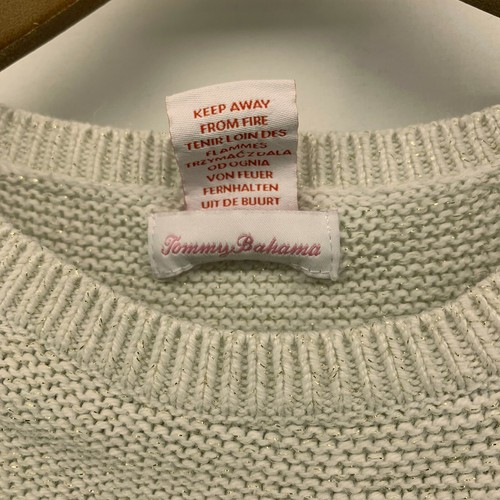 Tommy Bahama Sweater Girls Large Cream Cable Knit Crew Neck High Low Metallic - Picture 7 of 10