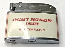 VINTAGE WARCO LIGHTER ADVERTISMENT ANGLER'S RESTAURANT LOUNGE H S TEMPLETON
