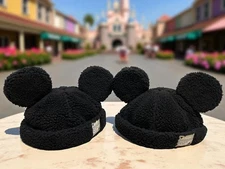 Tokyo Disney Resort Mickey Mouse Black Boa Cap 2pcs Set 58cm Fluffy Ears Hat
