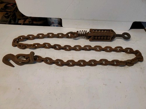 Vintage Heavy Duty 3/8 inch about 8 foot Tow or Other Chain w/ Hook & Spring