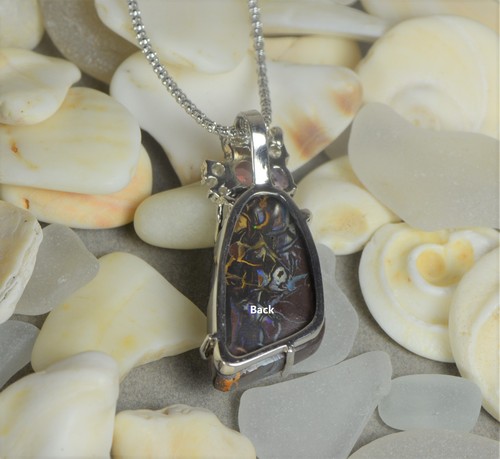 Big Solid Boulder Opal Pendant Australian Natural Gem Necklace Matrix Pattern - Picture 4 of 6