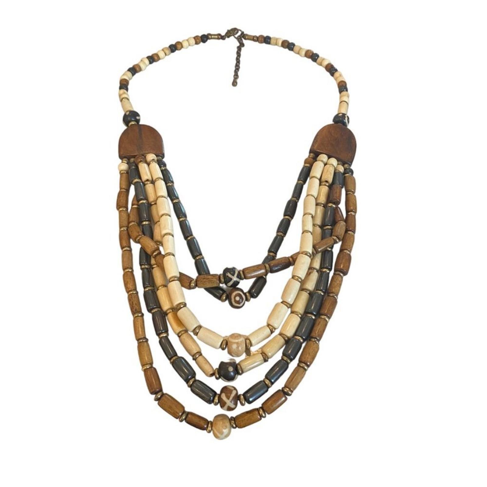 Multistrand draped Wooden Statement Necklace Trib… - image 3
