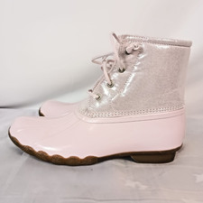 Sperry Saltwater Sparkle Rain Boots Pink Metallic Waterproof Women 6