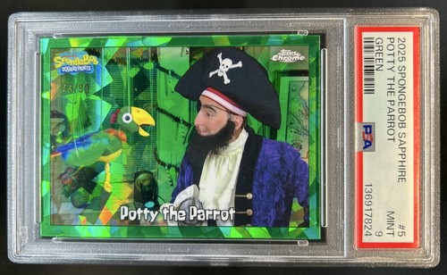 2025 Topps Chrome SpongeBob Sapphire Potty the Parrot Green #/99 PSA 9