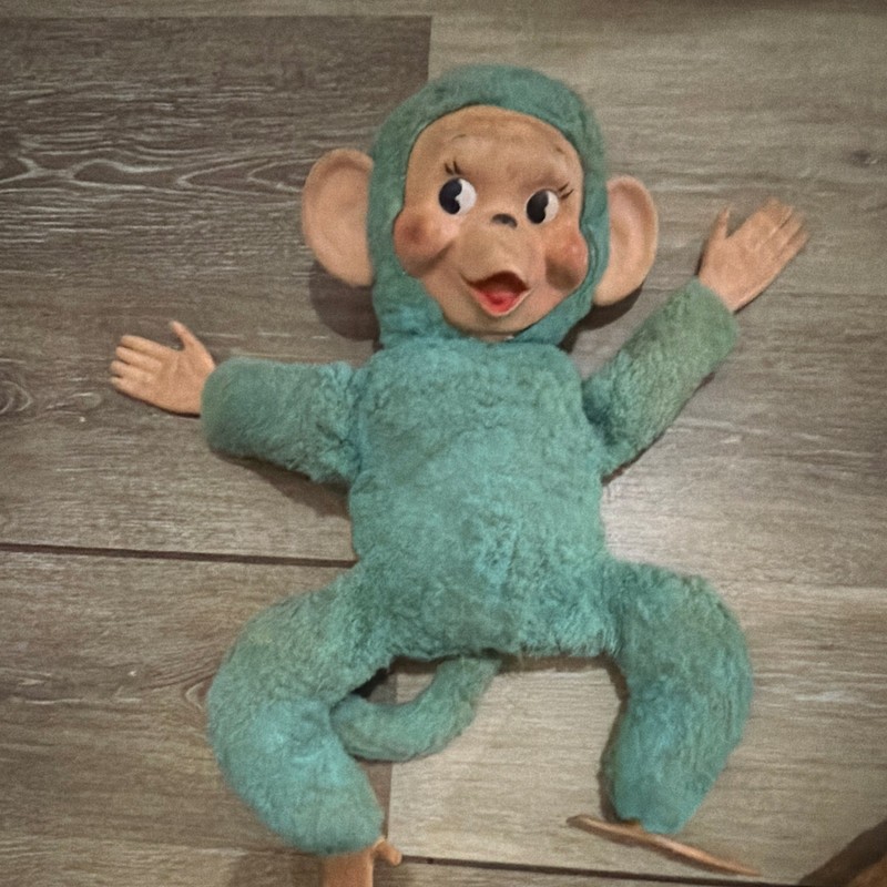VINTAGE RUBBER Monkey Plush Stuffed Animal 1950s, 6-14 in