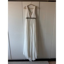 Sherri Hill White Beaded Deep V Pleated Goddess Gown Size 2