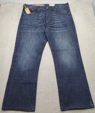 Axel Slim Bootcut Jeans Mens 40x32 Blue Denim Stretch Black Stitch Back Pocket