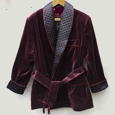 Men's Quilted Smoking Jacket Double Breasted Wine Dinner Party Host Blazer