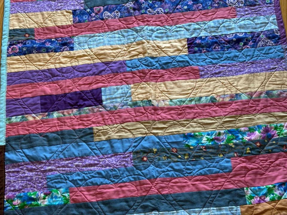 Edredón hecho a mano multicolor tiro de regazo 36”x60” algodón reversible retazos Foto 4 de 4