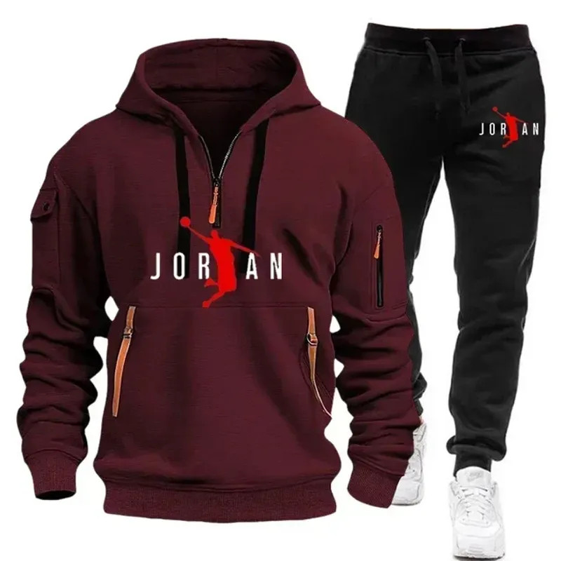 2Pcs Sweatpants Men's Tracksuit Hoodie and Pants Jogging Bot
