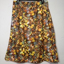 Vintage Boho Whimsical Butterfly Print Midi Skirt Large Brown Womens Y2K A-Line