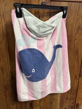 Pottery Barn Kids Whale Hooded Towel Wrap for Kids with Pink Stripes