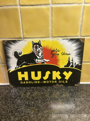 #ad Husky Gasoline Motor Oils Enamel Advertising Sign GBP 35.00