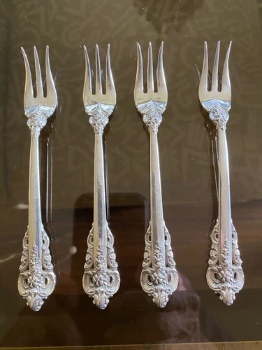 Wallace Grande Baroque Sterling Silver 4 Cocktail Seafood Forks