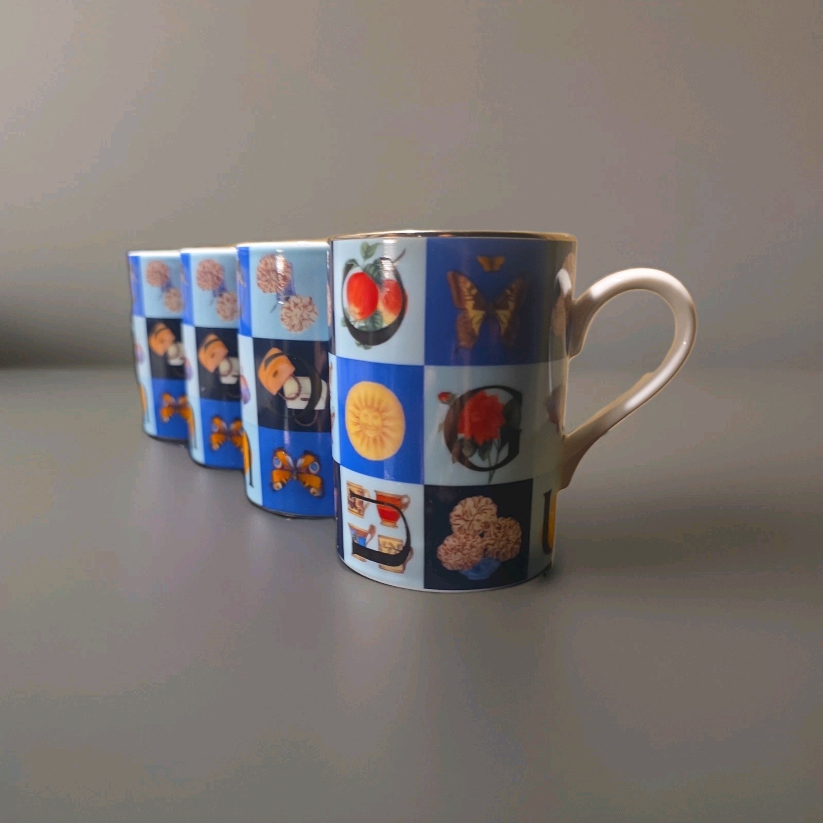 Set Of (4) Vintage Gucci Porcellana Porcelain Home Guccissimo Coffee Cup Mug