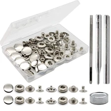 12 Set Leather Snap Fasteners Kit, 15mm Metal Snap Buttons Kit Press Studs wi...