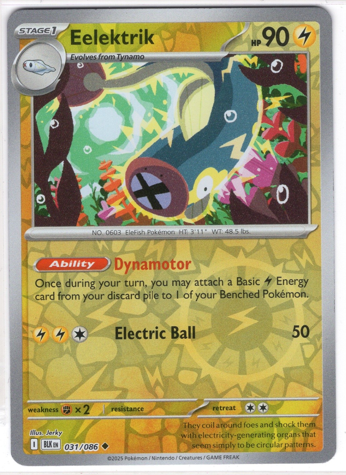 Pokemon Eelektrik Reverse Holo Uncommon SV: Black Bolt 031/086 NM