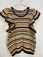 Rails Women's Medium Multicolor Penelope Flutter Sleeve Crochet Stripe Knit Top