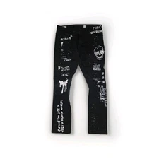 Smoke Rise Thrashed Black Distressed Graffiti Grunge Skinny Jeans Men's Sz 38x32