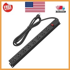 Metal 8 Outlet Wall Mount Power Strip with Surge Protection  Switch - 15A