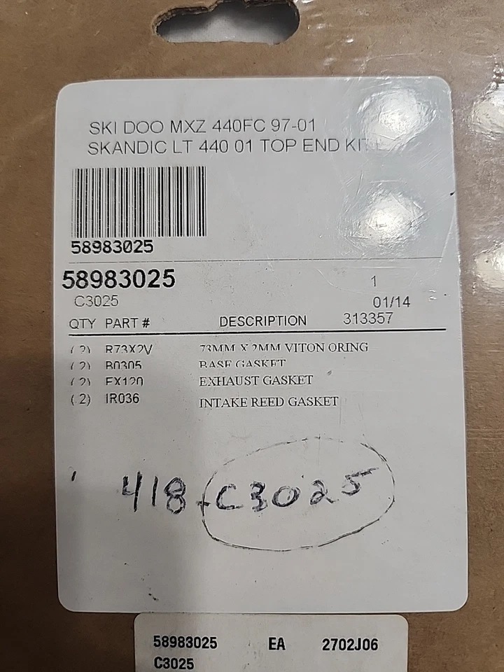 Kit de juntas de extremo superior Skidoo Mxz 440 refrigeradas por ventilador 1997-2001 Foto 2 de 3