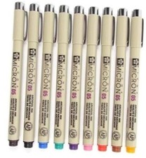 Pigma Micron 05 Pack of 9 Colours, Black, Orange, Brown, Red, Pink, Green,