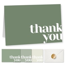 Thank You Cards Bulk Pack of 40 Green, 5x3.5 Inches with Matching Stickers