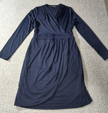 The Limited Womens Wrap Dress 6 Navy V-Neck Longsleeve