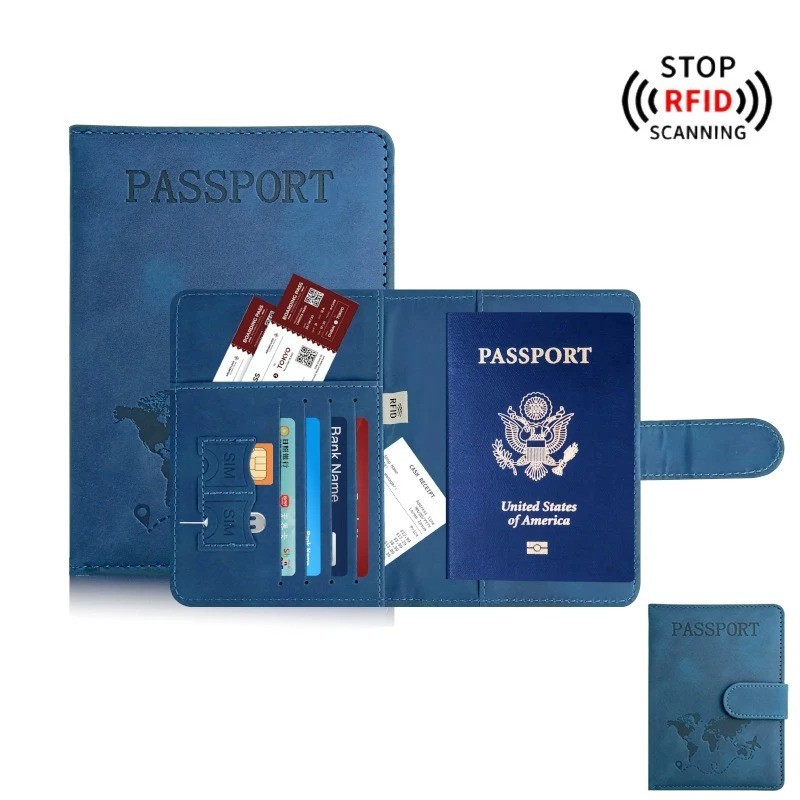 Leather Passport Holder Wallet Blocking Cover Protector For Vaccination Card-image