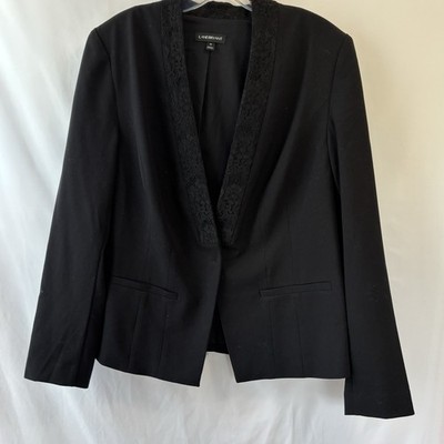 Lane Bryant Sz 18 Black Poly/Rayon Blend Fitted Blazer W/Lace Lapel Lon Sleeves