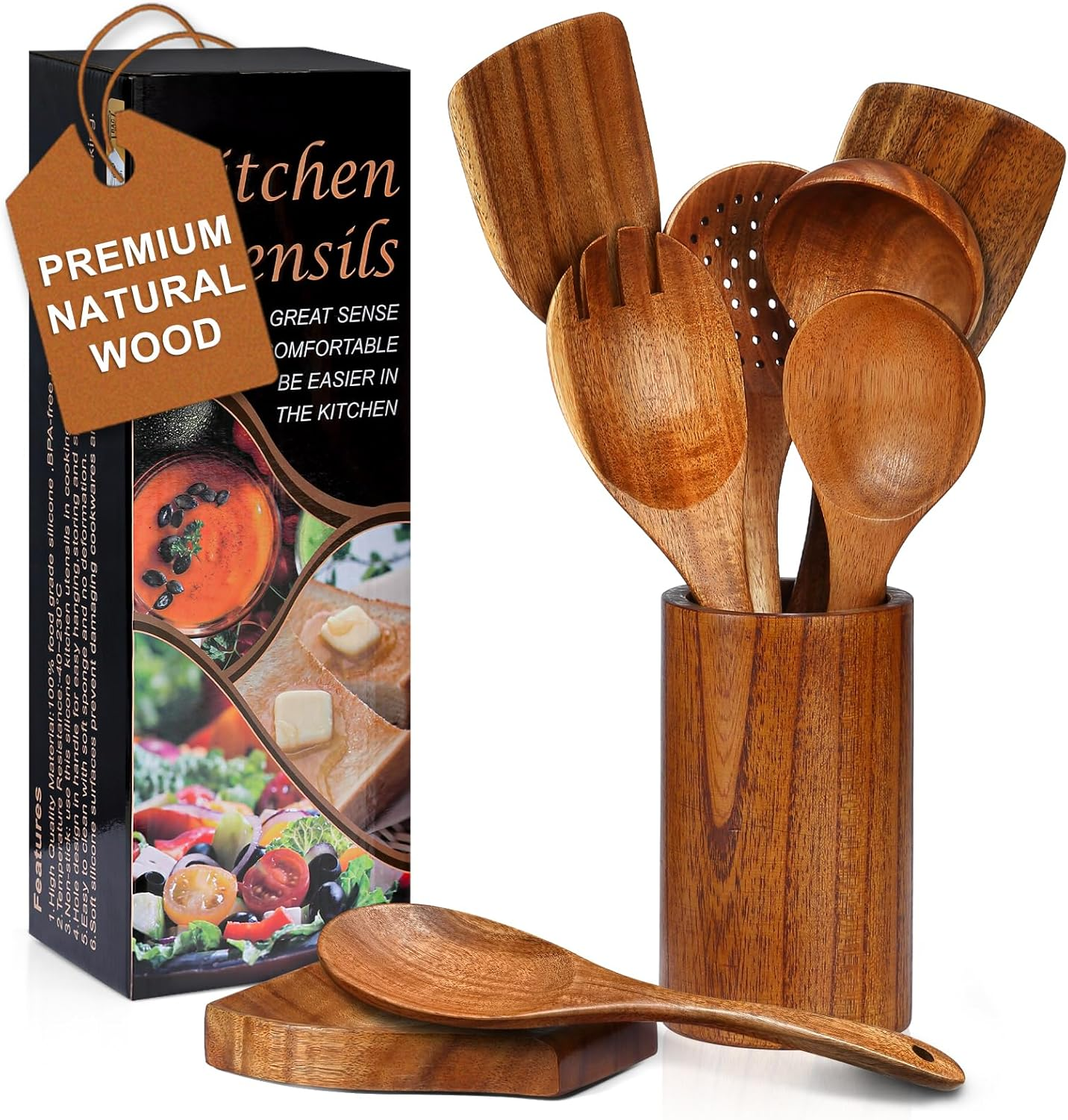 Wooden Spoons for Cooking, 8 Piece Nonstick Cooking Utensils Set, Comfort Grip K