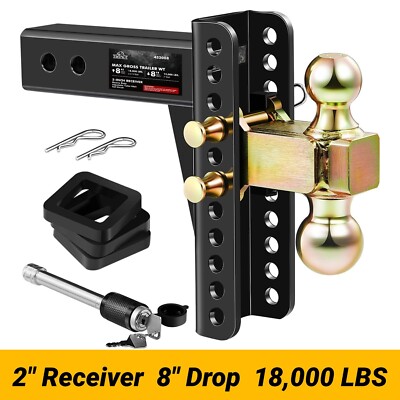 XPE Adjustable Trailer Hitch Ball Mount, 2-Inch Receiver, 8-Inch Drop Rise Black
