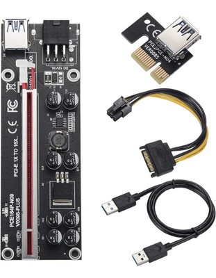 PCI-E 1X to 16X Riser Card with 23.6 inches USB 3.0 Extension Cable and 6-Pin...