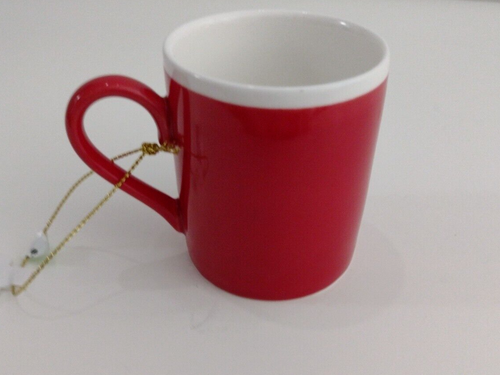 "L" Mini Mug Ornament Red and White Gold Cord Christmas Decoration Ceramic - Picture 3 of 6
