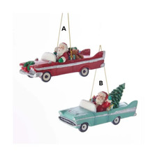 Santa In Retro Car Ornament